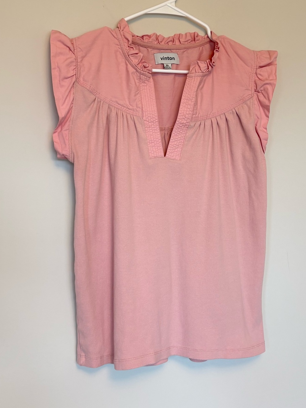 Vinton Pink Ruffle Sleeve V-Neck Blouse